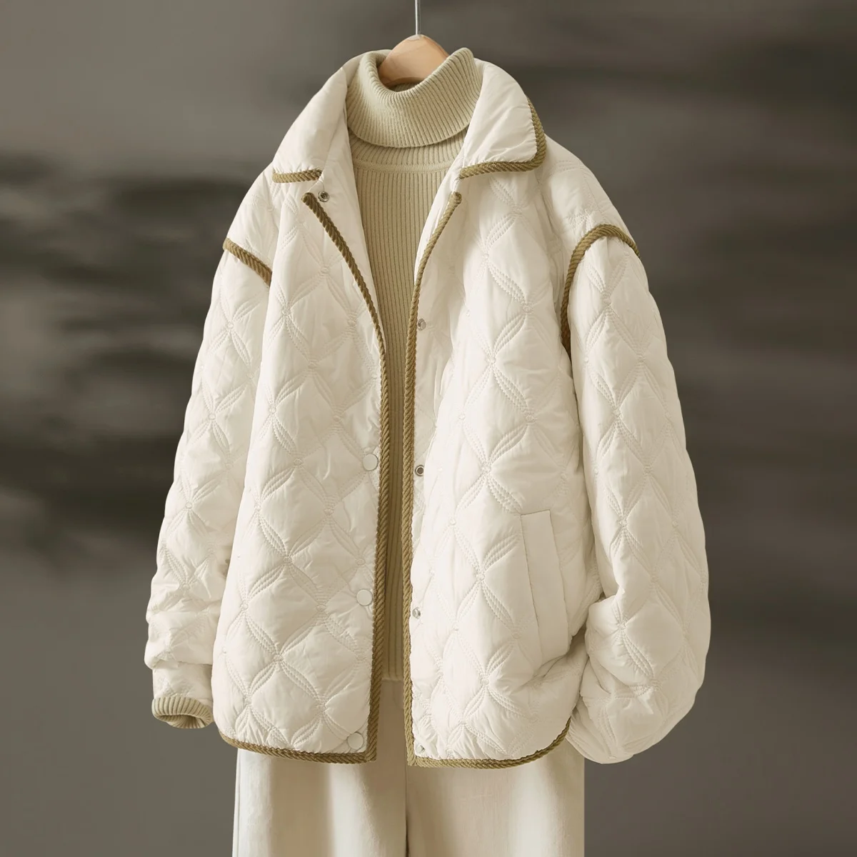 

Autumn Winter New Sle Casual Ladies Cotton Jaet Color Blo Warmth Versatile Outerwear Coat round Ne Single Button Closure