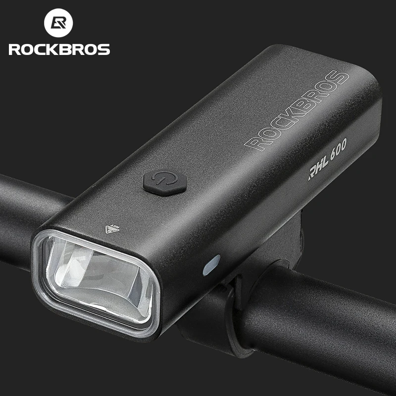 ROCKBROS 600LM Bike Front Light Waterproof IPX6 Type-C Rechargeable MTB Road Bicycle Headlight Aluminum Alloy Cycling Flashlight