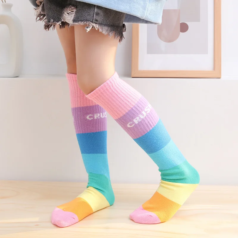 Spring Autumn Girls Cotton Ankle Short Lovely Socks Rainbow Multicolor Kids Children Knee High Legwarmers Infant Baby Freeship