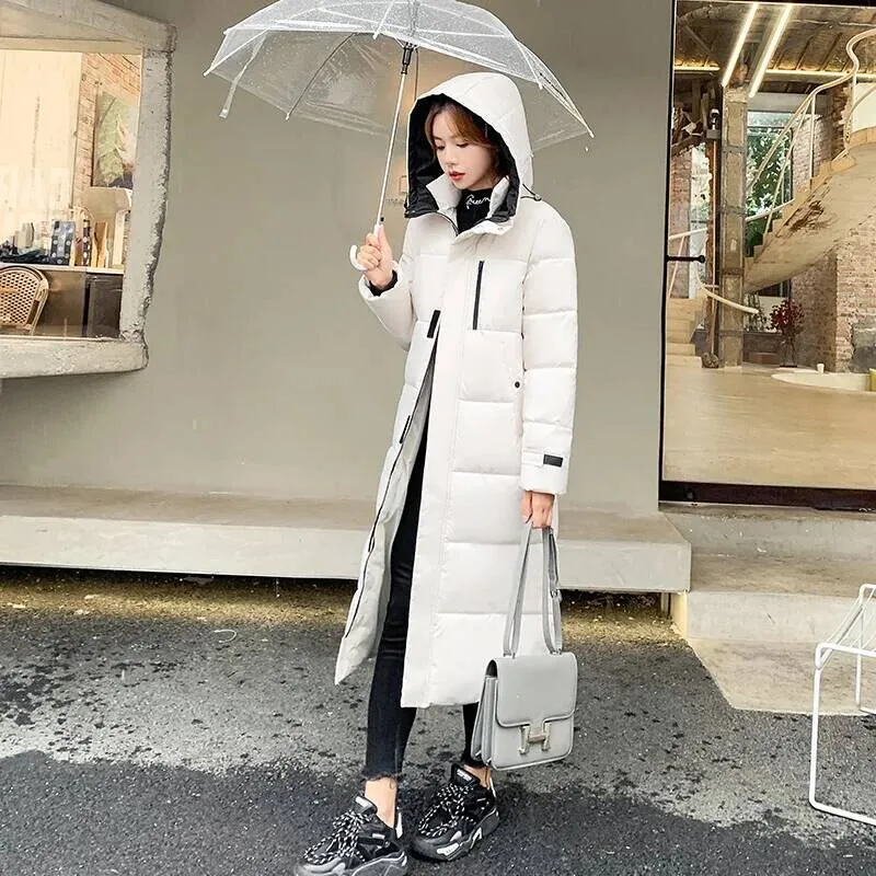Women Parkas Coats Hooded Jackets Solid Pocket Zipper Long Sleeves Thick Slim Fit Wide Waist Elegant Casual 2025 Autumn Winter
