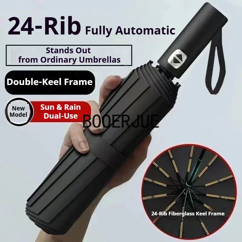 Extra Large 24 Ribs Windproof Umbrella Double Layer Canopy Auto Open Close Folding Umbrella for Rain Sun UV Protection Travel