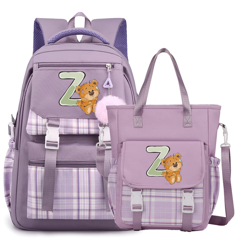 2Pcs/set Little Bear 26 English Letters Backpack Shoulder Bag Handbag for Teenager Girl Boy Back To School Bag Messenger Bag