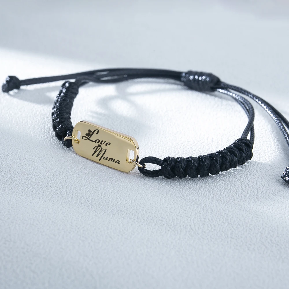 Tangula Custom Stainless Steel Engraved Name Bracelet Personalize Inscription Adjustable Rope Bangle Best Birthday Gifts To Mom