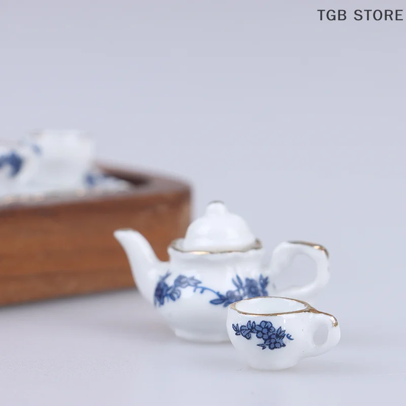 6Pcs Dollhouse Miniature Dining Ware Porcelain Tea Set Dish Cup -Flower Pattern