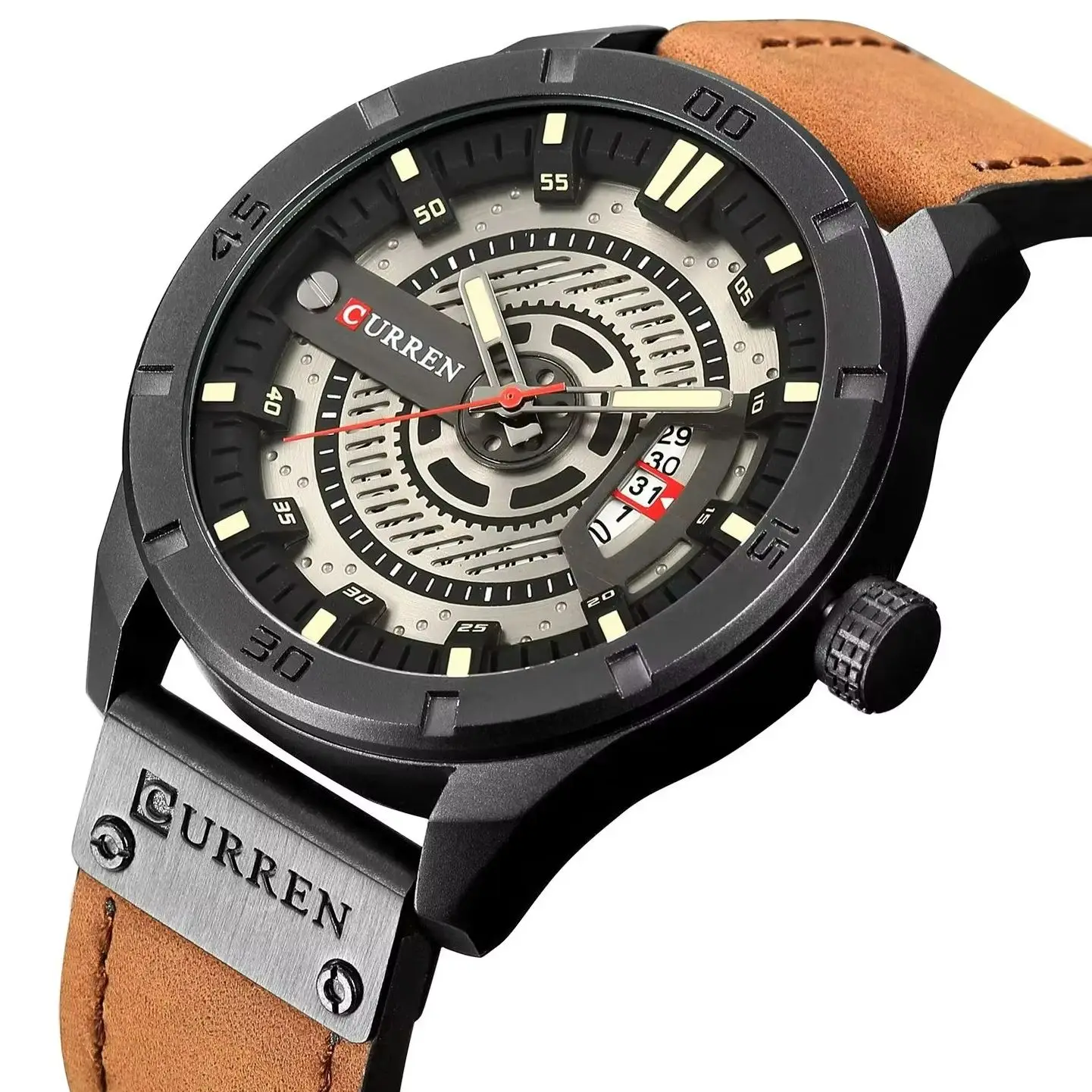 CURREN Luxury Military Skeleton Dial Men Leather Quartz Analog Wrist Watch Date Display Relogio Masculine