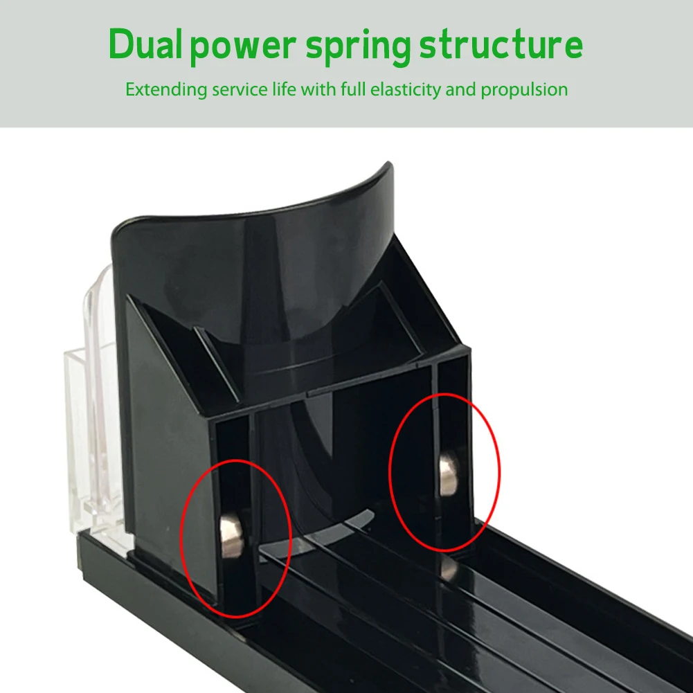 

Drink Organizer Dispenser Spring Push Auto Beer Pusher Holder Adjustable Width Storage Shelf E-shaped Glide for Kitchen Fridge