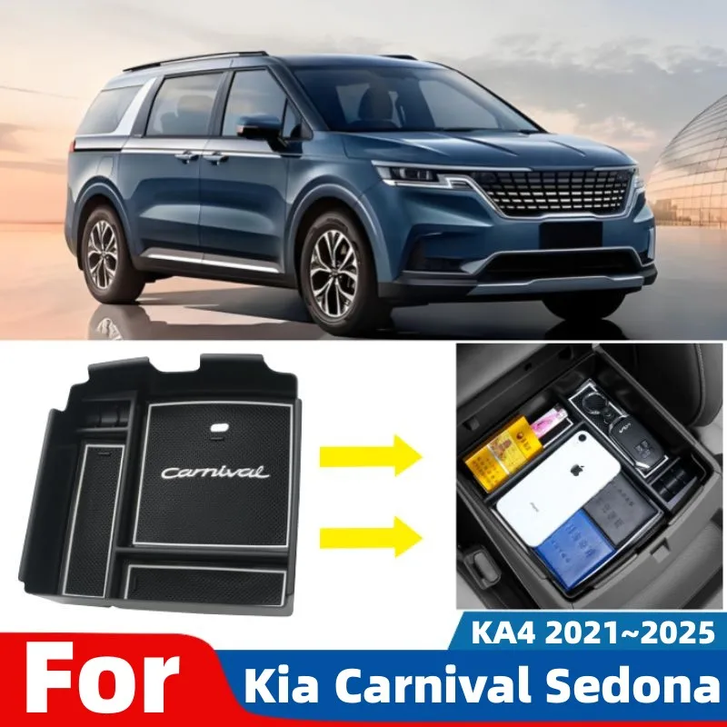 

New Upgraded Material Console Organizer Armrest Storage Box For Kia Carnival Sedona KA4 2021 2022 2023 2024 2025 Car Accessories