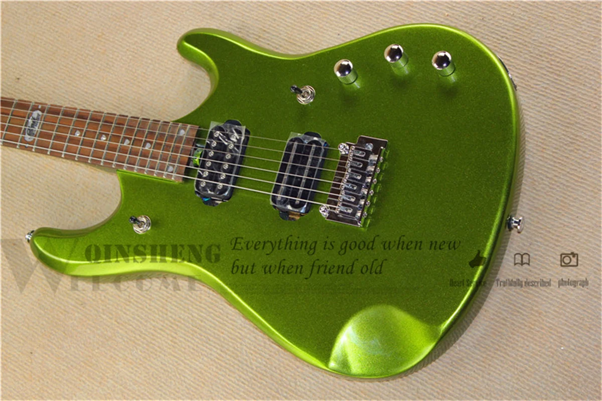 Classic Electric Guitar, ERN Metal Green Guitar, Small Tremolo Bridge, Dual Track Pickup, Locked Button, Active Battery Ca