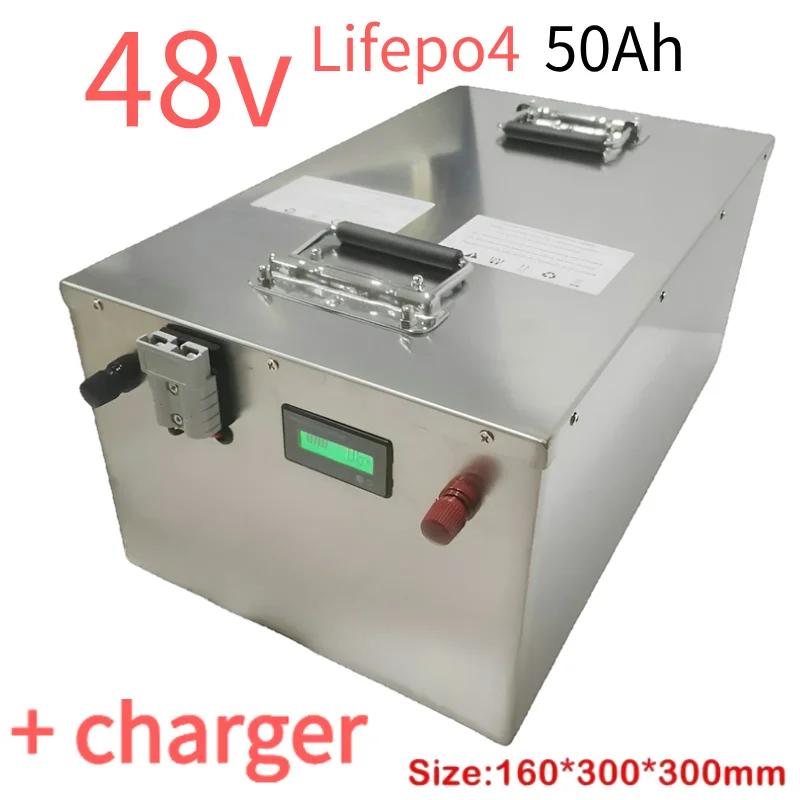 48V 50Ah LiFePO4 Battery High Capacity Built-in BMS 3000W for AGV Shuttle Car Electric Energy Storage System +10A Charger