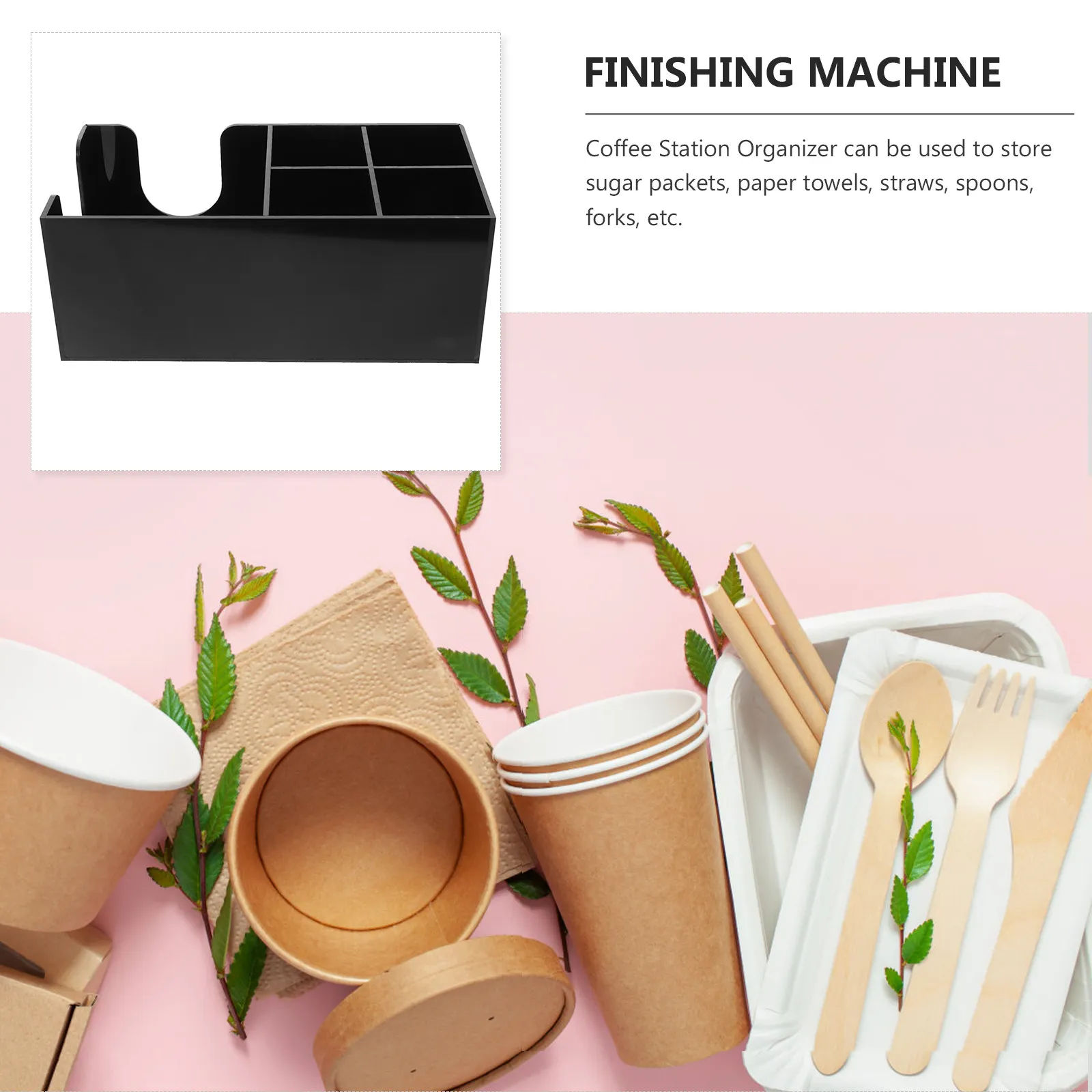 Coffee Bar Organizer Wooden Tea and Coffee Condiment Container Straws Napkin Holder for Office Home Countertop