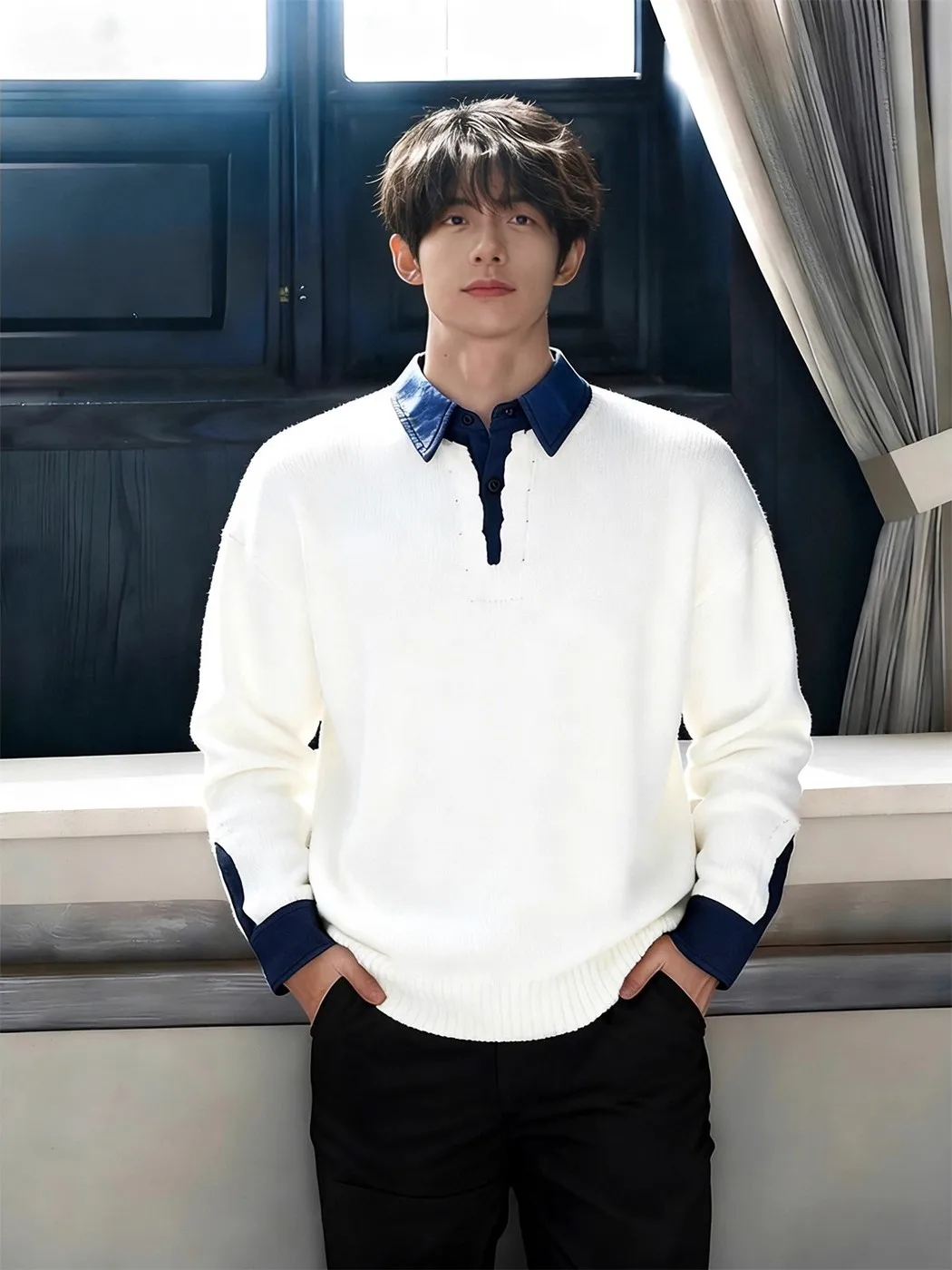 

Белый вязаный мужской свитер irt на осень-зиму, повседневная внутренняя одежда, базовый слой, дизайн Sensation, искусственный свитер из двух предметов