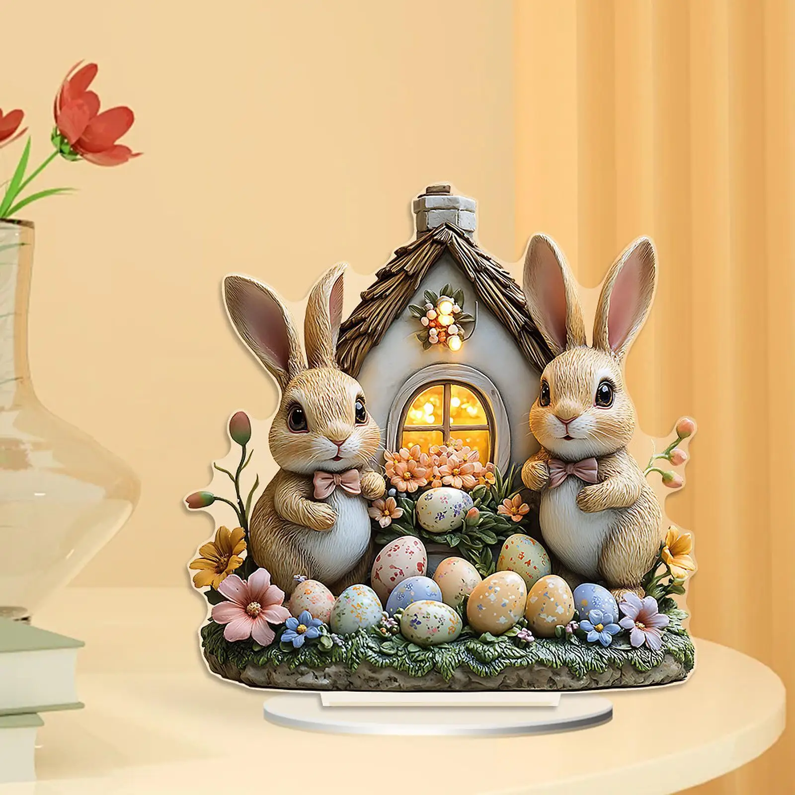 Acrylic Bunny Table Decoration Flat Sign, Desktop Decoration, Easter Desktop Ornament Easter Decor for Holiday Corner Home