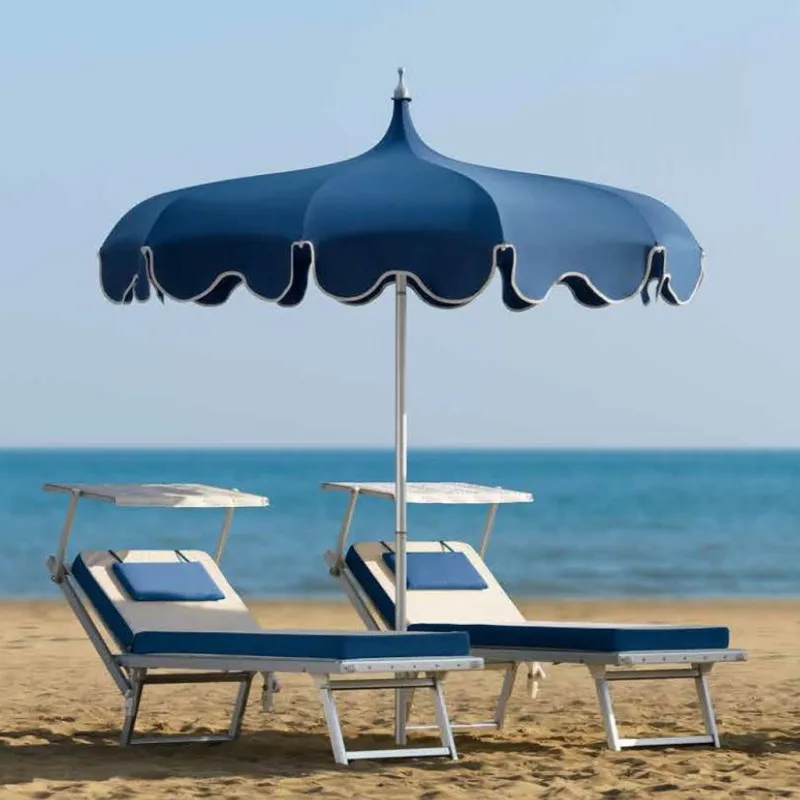 

2m Luxury Outdoor Anti-UV Sunshade Umbrella Aluminum Pole Blue White Modern Design for Hotel Hospital Park Outdoor Furniture