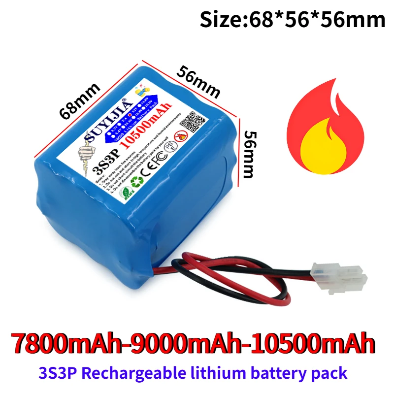 3S3P 12V 7.8Ah-9Ah-10.5AH Large Capacity 18650 Lithium BatteryPack Car Washing Machine Battery LED Light Monitoring Street Light