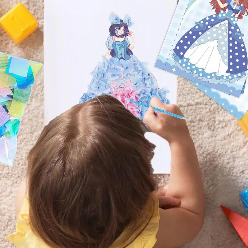 Poking Art For Kids Attività Craft Dress-Up Principessa Libro da disegno Carta creativa Pittura Colorata per bambini Arte del tessuto Compleanno
