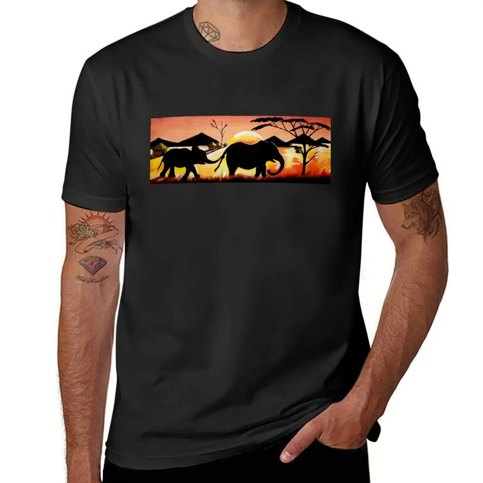 Elephants at Sunset T-Shirt animal prinfor boys plus sizes anime Men's t-shirt