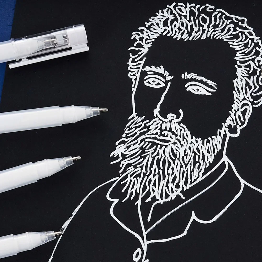 1-5 قطعة/المجموعة الأبيض الحبر هلام القلم 1 مللي متر تسليط الضوء على قلم تحديد للورق الأسود ، الإطارات ، البلاستيك ، الحجر ، المعادن ، اللوحة للفنانين ، المبتدئين #4