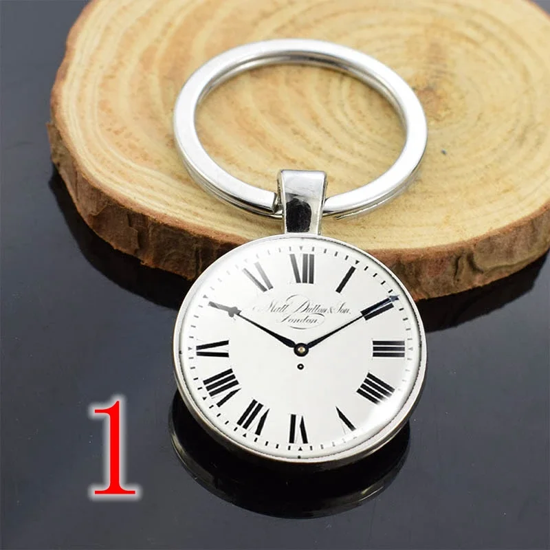 سلسلة مفاتيح كروية زجاجية على الوجهين ، ساعة بانك كلاسيكية ، زينة تغليف سلسلة مفاتيح السيارة ، ساعة مطلية بالفضة ، ليست طاولة حقيقية #2