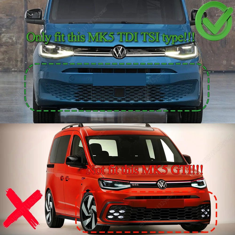 For VW Caddy MK5 TDI TSI 2020-2025 Maxton Style Car Front Bumper Lip Spoiler Splitter Diffuser ABS Gloss Black Bodykits Tuning view 2