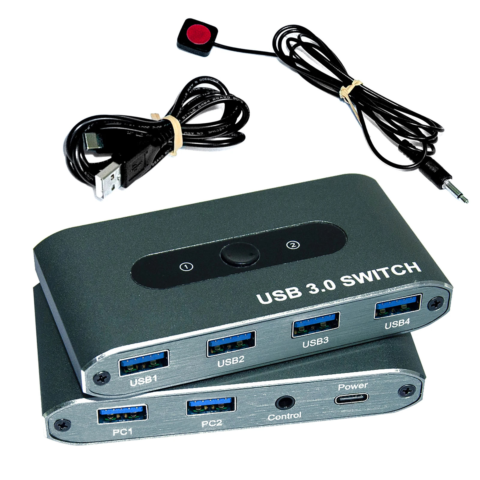 USB 3.0 Switch,Aluminum USB Switcher 2 Computers Share 4 USB Device with Button Control,USB Switcher for PC,Printer, Laptop