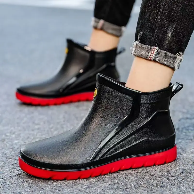 

Мужские четырехсезонные новые непромокаемые туфли на щиколотке, нескользящая водонепроницаемая кухонная рабочая обувь на плоской подошве с круглым носком, рыболовная болотная обувь