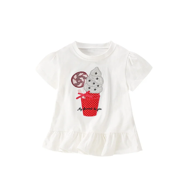 Jumping Meters 2-7T Ice Cream Girls T Shirts Summer Children's Clothing Hot Selling Short Sleeve Kids Tees Tops Baby Costume