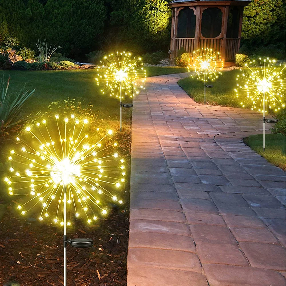 Luces LED de fuegos artificiales de energía Solar, luces de hadas impermeables para exteriores, Patio, jardín, césped, paisaje, decoración de vacaciones, 90/150/200 LED