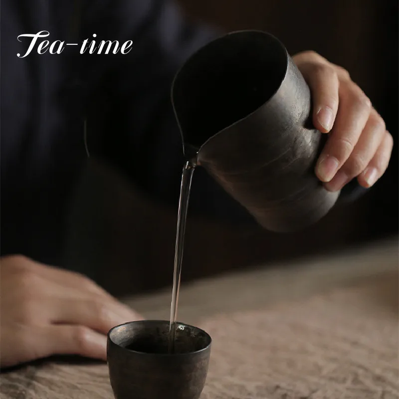 240ml Handmade Thin Tire Ceramic Tea Pitcher Retro Japanese Rough Pottery Fair Cup Tea Divider Chahai Kung Fu Teaset Accessories