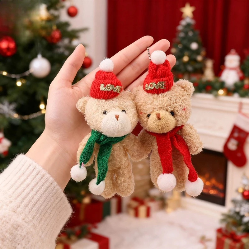 أفخم الحيوانات عيد الميلاد استحى الدب لطيف دمية أفخم حقيبة سلسلة مفاتيح حلية قلادة وشاح دمية محشوة هدية أفخم الحيوانات #3