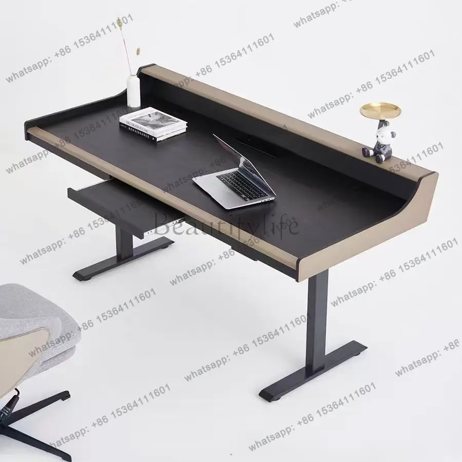 

Intelligent electric lift computer desk Italian minimalist saddle leather desk