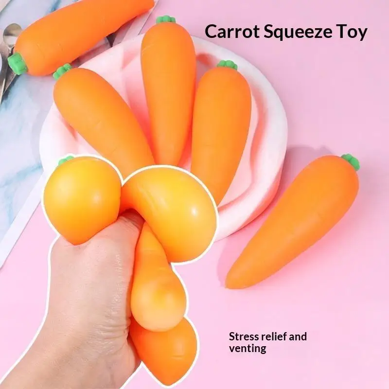 Carrot Stress Relief Toy Soft Sensory Fidget Pinch Toy for Kids Adults Office Anxiety Relief Party Favors