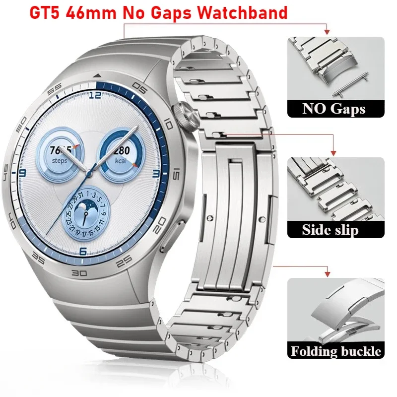 No Gaps Stainless Steel Strap for HUAWEI WATCH GT5 46mm,Side Slip Quick Disassembly Watchband GT 5 46mm Wristband