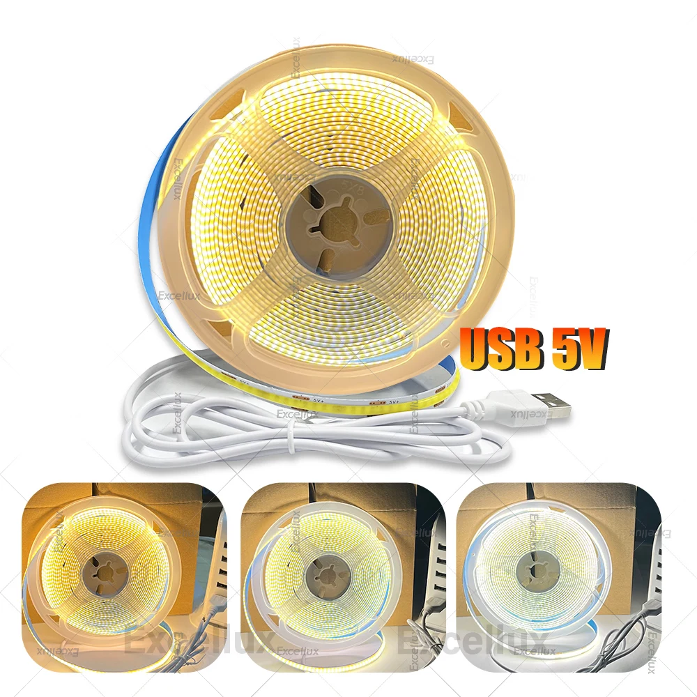 DC5V COB LED شرائط مصباح مع USB بالطاقة 320LED/م شريط مرن الشريط الدافئ الأبيض/الأبيض الطبيعي COB شرائط ضوء DIY الخلفية