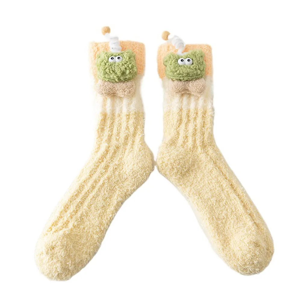 

Creative Thicken Cartoon Plush Socks Non-Slip Indoor Hosiery Coral Fleece Socks Women Home 3D Eyes Sleeping Socks Gifts