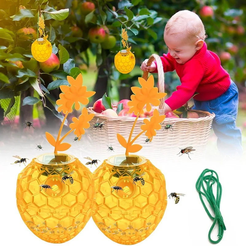 2 Pack Solar Wasp Trap Outdoor Hanging Upgrade LED Light Bee Traps Catcher Wasp Insect Killer