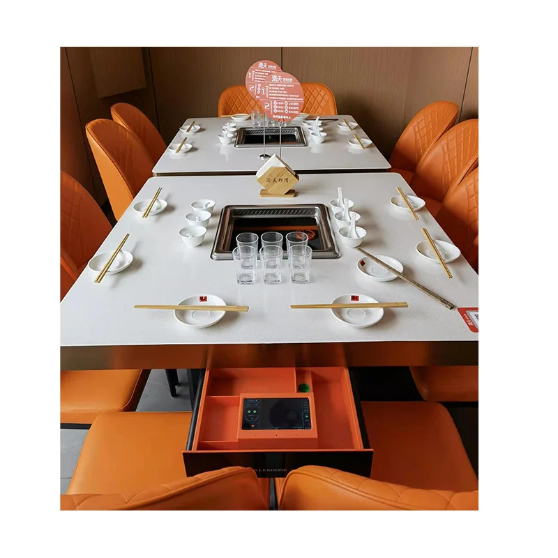 Restaurant Furniture Insulated Electric Hot Pot Table Smokeless Hot Pot Table Set Customized Table and Chair Set