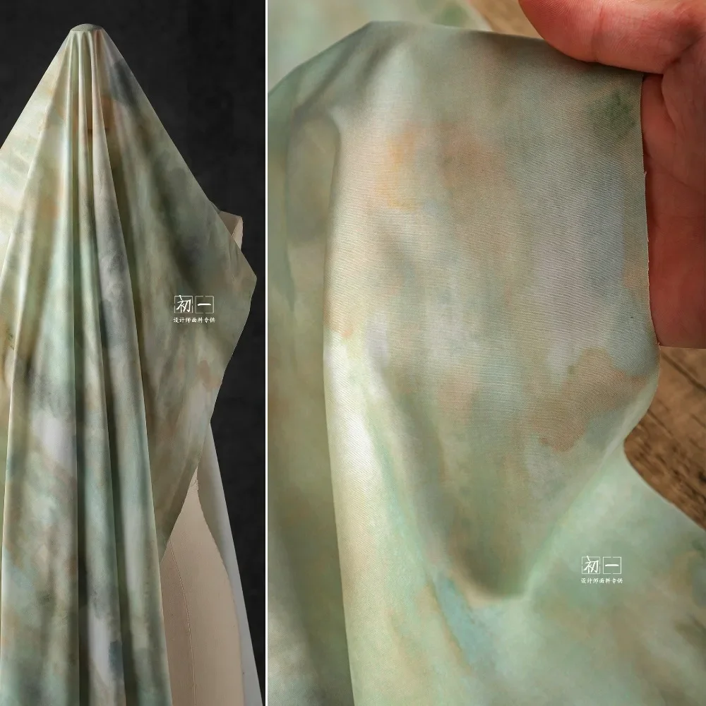 

Colorful Cloud Tie-dye Print Rayon fabric Green Stretch Dress Shirt Designer Fashion Handmade Clothing Soft Comfortable Fabrics