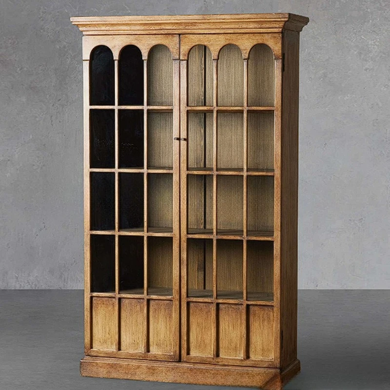 American solid wood Nordic retro  cabinet, double door dining side oak wine locker, French country furniture