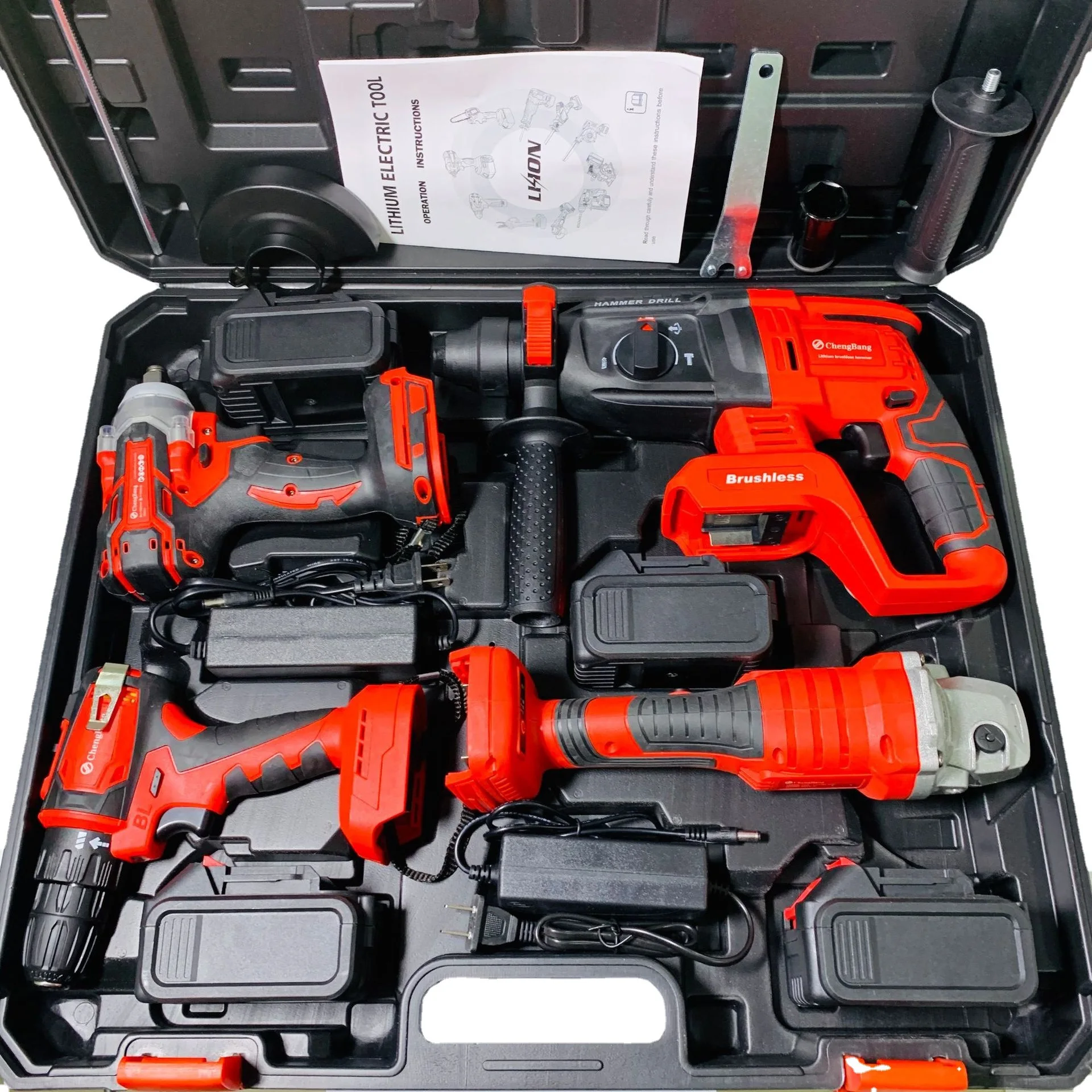 red lithium electric brushless electric tools 4 suit hammer , drill , 125mm Angle grinder , wrench Makita Battery