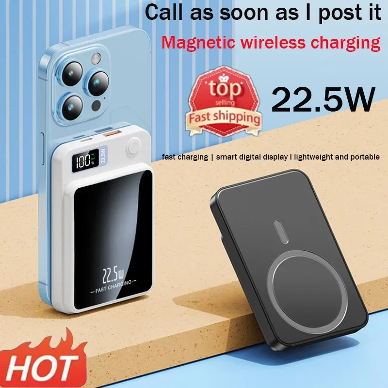 

New 10000mAh Magnetic Qi Wireless Charger Power Bank 22.5W Super Fast Charging Mini Powerbank for IPhone Samsung Huawei Xiaomi