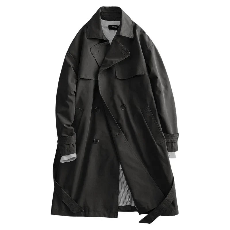 

Spring Autumn Double-breasted Coat Loose Back Split Windbreaker Long Sleeves Solid Color Turn-down Collar Men's Trench Tops