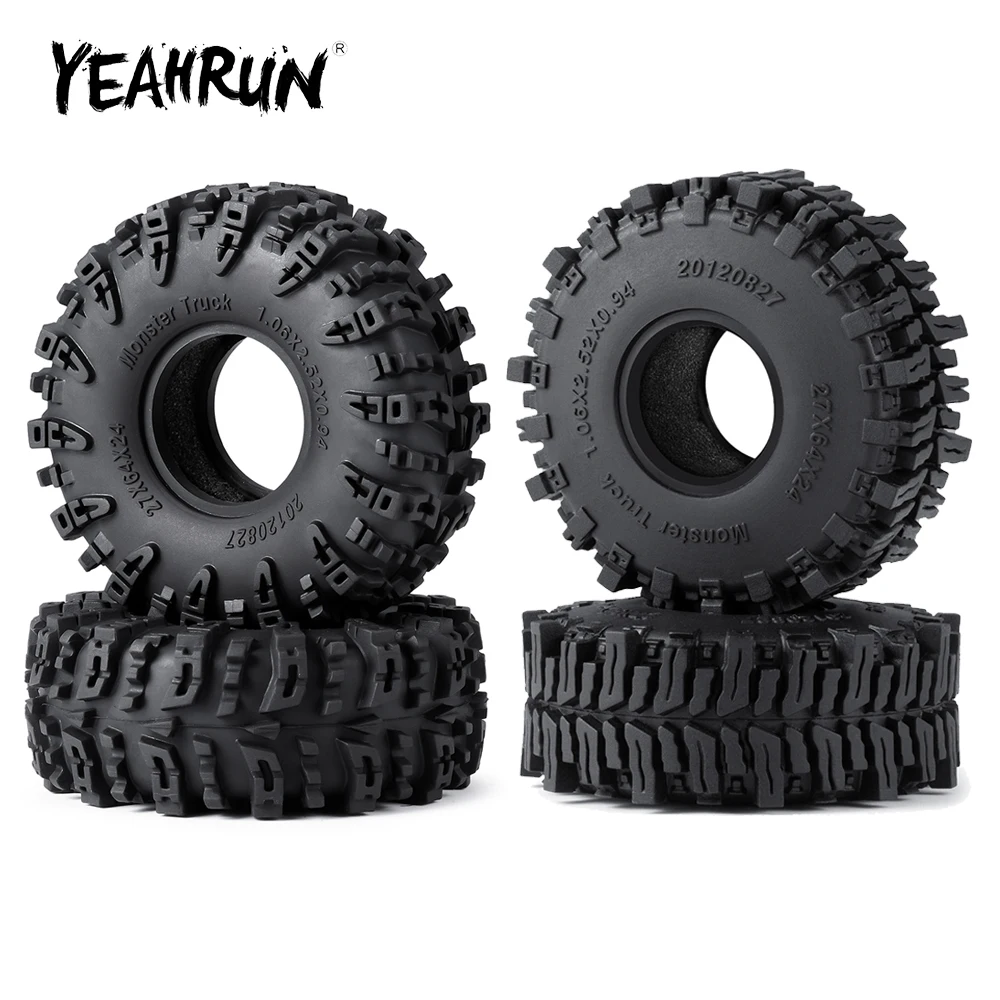 YEAHRUN 4Pcs 64*24mm/27mm Swamper Mud Terrain Rubber Wheel Tires for Axial SCX24 1/24 TRX-4M 1/18 RC Crawler Car Upgrade Parts