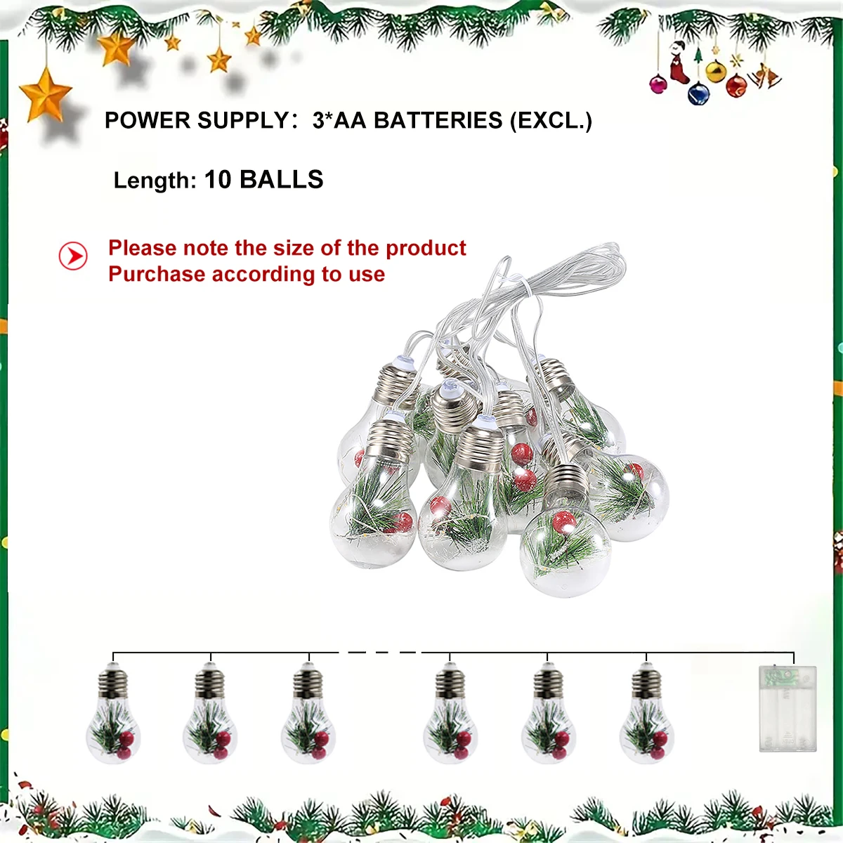 1 Stück Weihnachts-Kiefernnadel, rote Früchte, Kupferdraht, Lichterkette, geeignet für Hochzeitsfeiern, Weihnachtsdekoration im Innenbereich