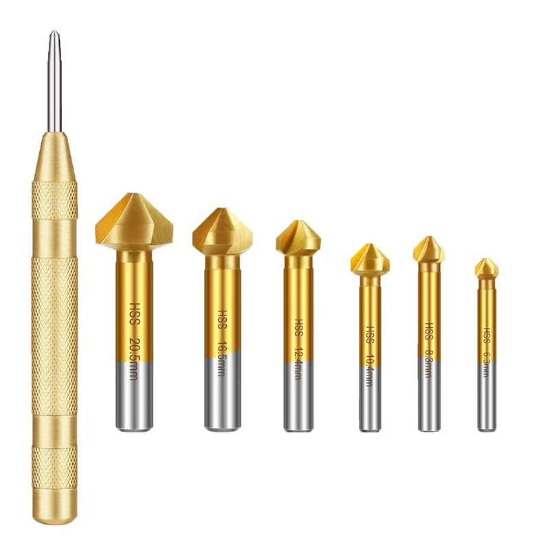 

Set Of 6 HSS Cutters 90 Degrees HSS 3-20.5 Mm Titanium Coated Cutter With 1 Pack Of Automatic Central Perforation