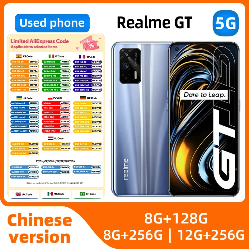 

Смартфон Realme GT на Android, разблокированный, экран 6,5 дюйма, 128 ГГц, все цвета в хорошем состоянии, оригинальный б/у телефон