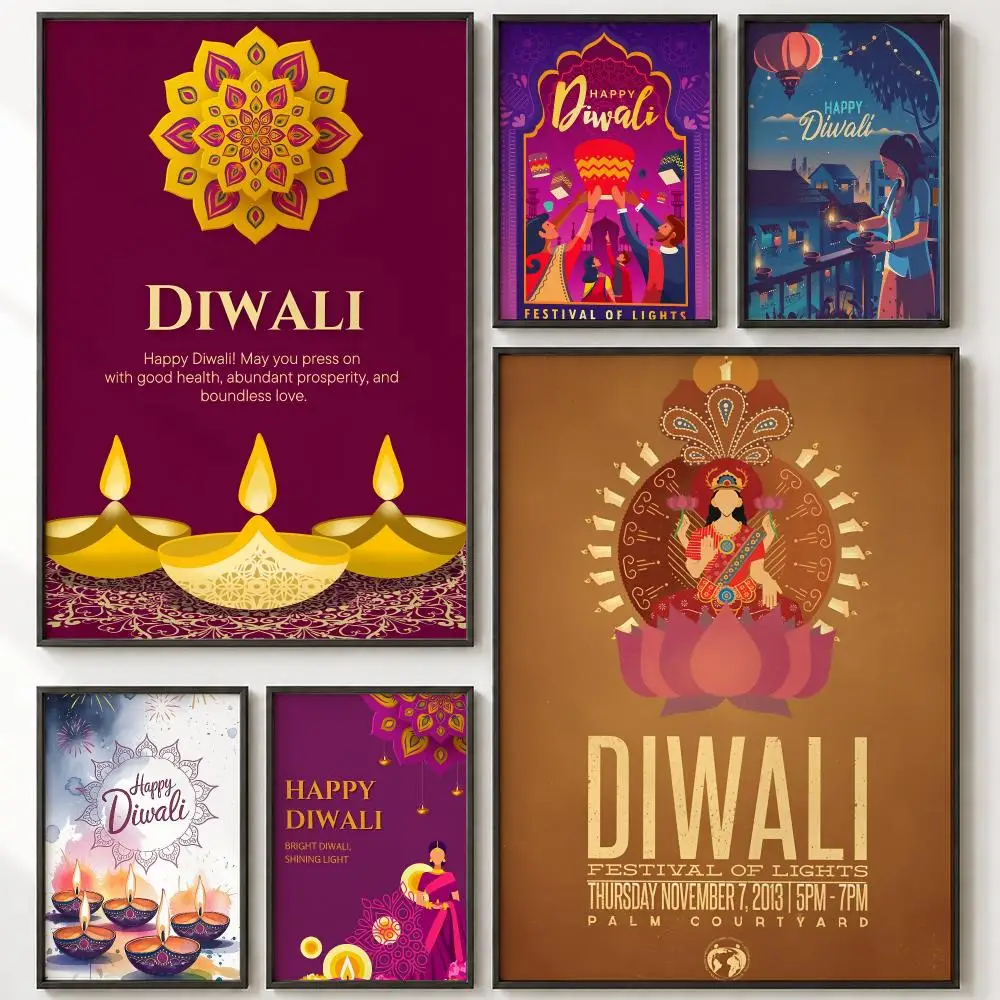 ART Diwali Poster HD poster wall art self-stick no-residue for home cafe office great gift