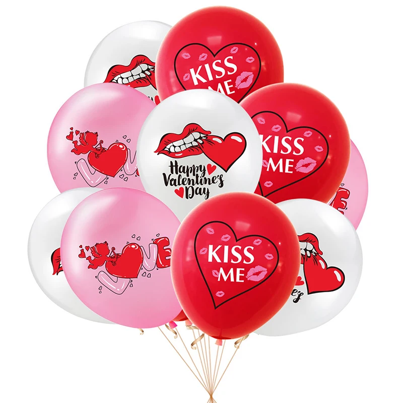 10pcs Valentine's Day Balloon 12inch Latex Love Heart Ballon Kiss me Balloon 2025 Happy Valentine Party Ballon Decor For Lovers