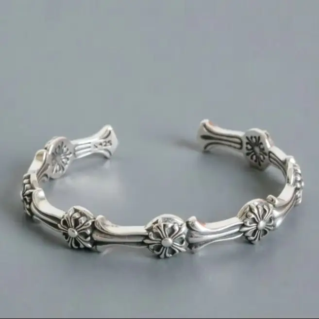 

Hip-Hop Trendsetter Personalized Accessories Men's Bold Trendy Bracelet Retro European & American Star Silver S925 Wristband