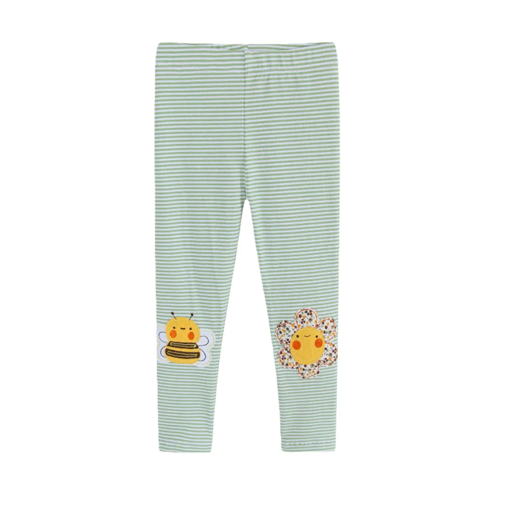 

Jumping Meters Girls Leggings Pants 2-7T Bee Flowers Embroidery Striped Skinny Baby Pencil Pants Children's Clothing