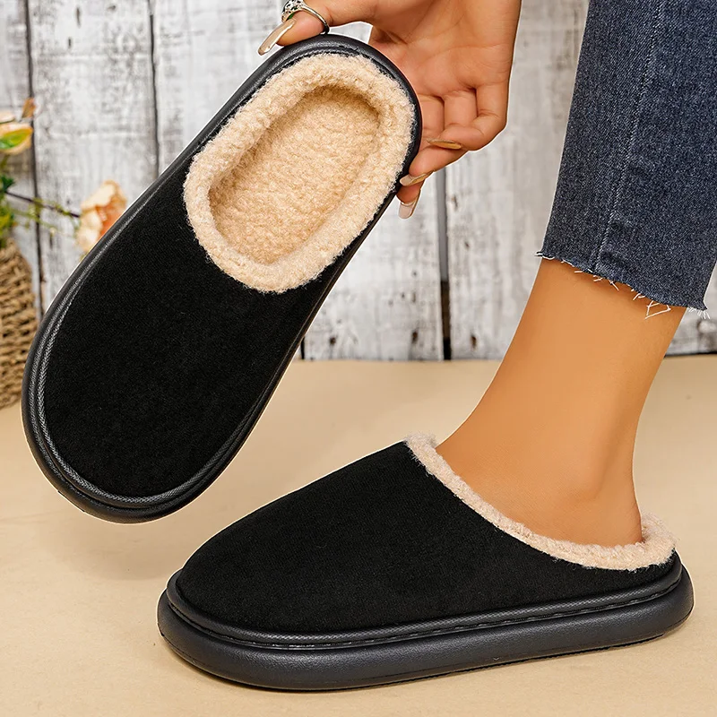 

Faux Suede Platform Slippers Women Comfortable Lightweight Soft Sole Cotton Slippers Woman 2025 Non Slip Warm Home Slides Shoes